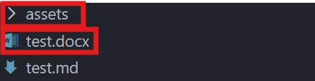 创建了 assets 文件夹和与原 Markdown 同名的 Word 文档